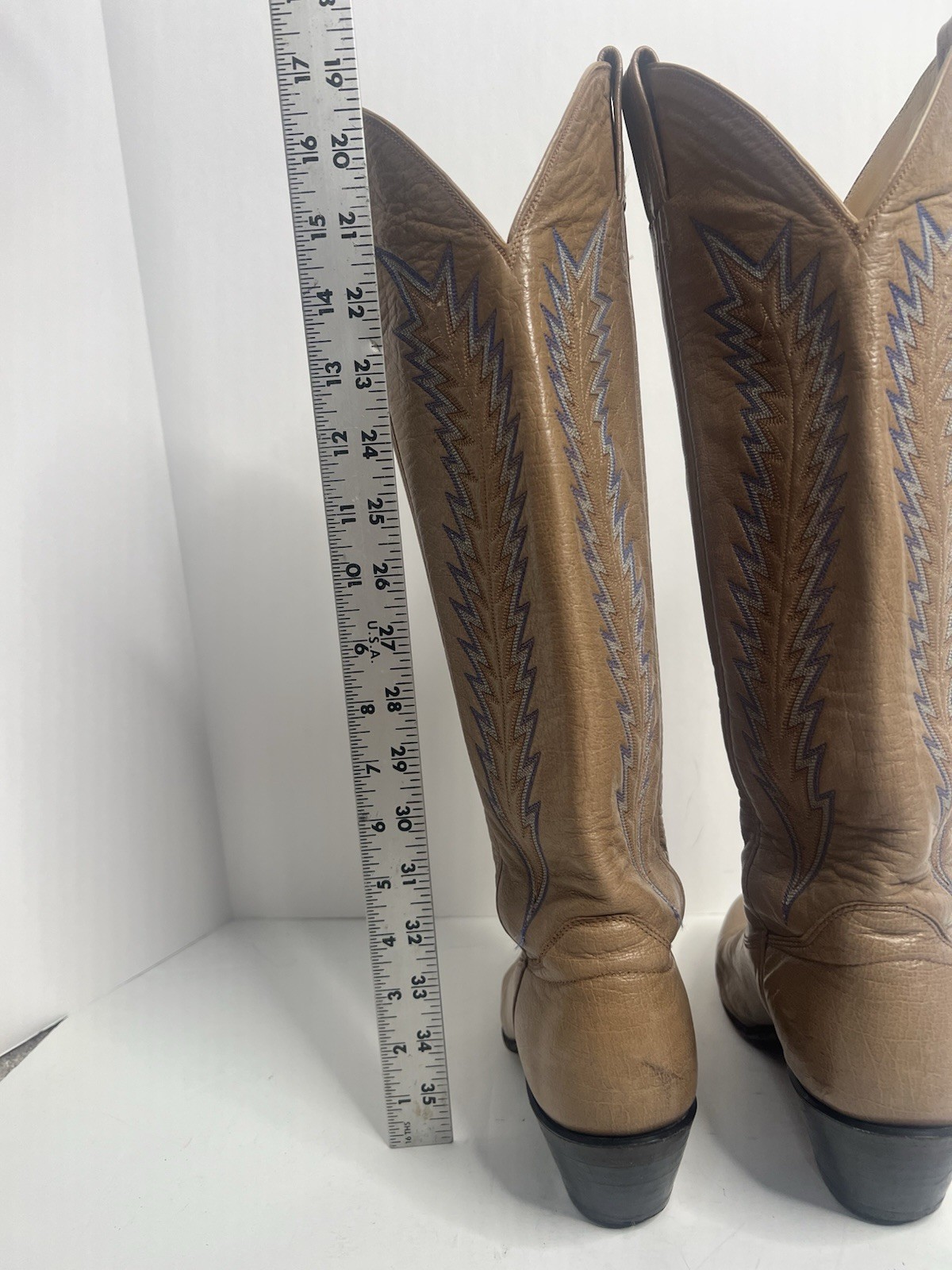 Panhandle Slim Vintage Tan Embroidered Cowboy Boots Size 7A