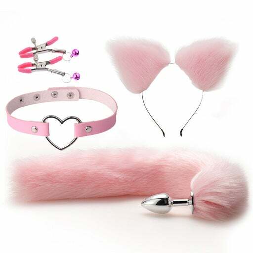 4pc Set Foxtail Buttplug Wolftail Furry Cat Ear Collar Anal Plug Cosplay Sex Toy