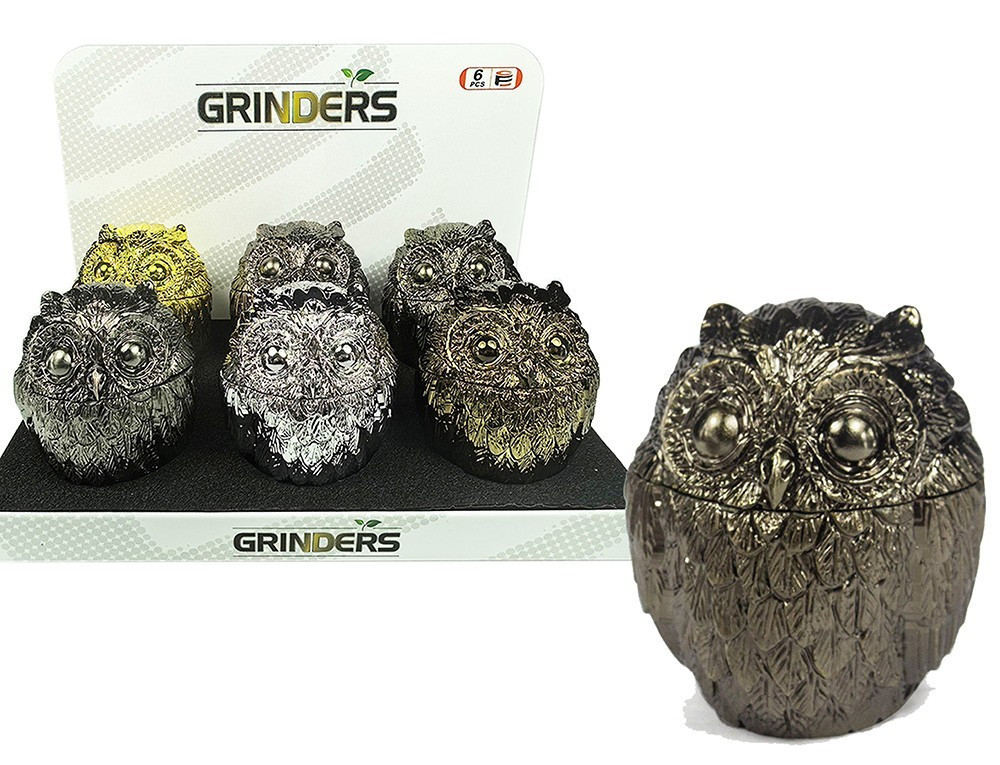 1 Vintage Metal Owl Tobacco Grinder 4 Piece Zinc Teeth Herb Crusher Spice Mill