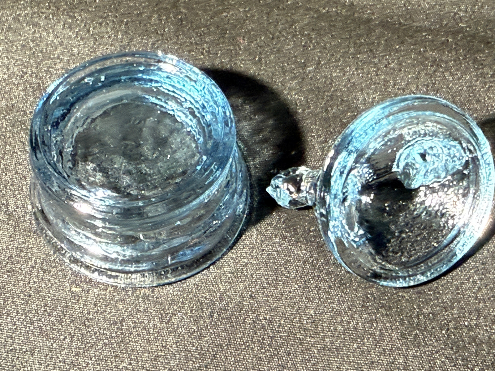 Blue Vaseline uranium glass Hen Chicken on nest basket eggs / salt cellar orange