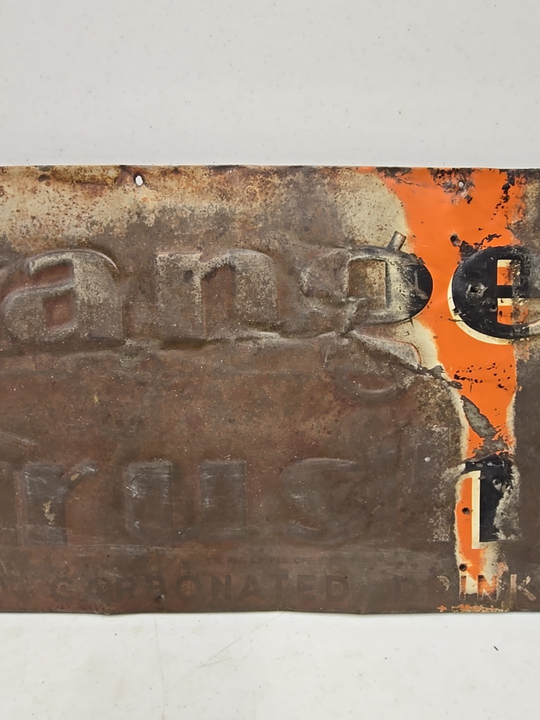 Vintage 1930s Orange Crush Ice Cold Carbonated Drink Embossed Double Bottle Sign