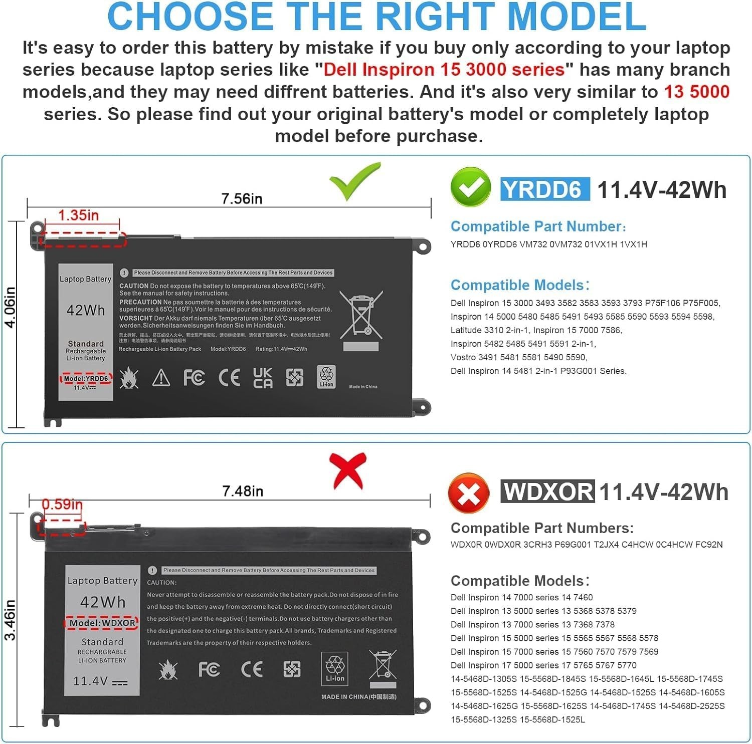 Original OEM YRDD6 Battery For Dell Inspiron 5584 5585 5590 5591 5593 5594 5598
