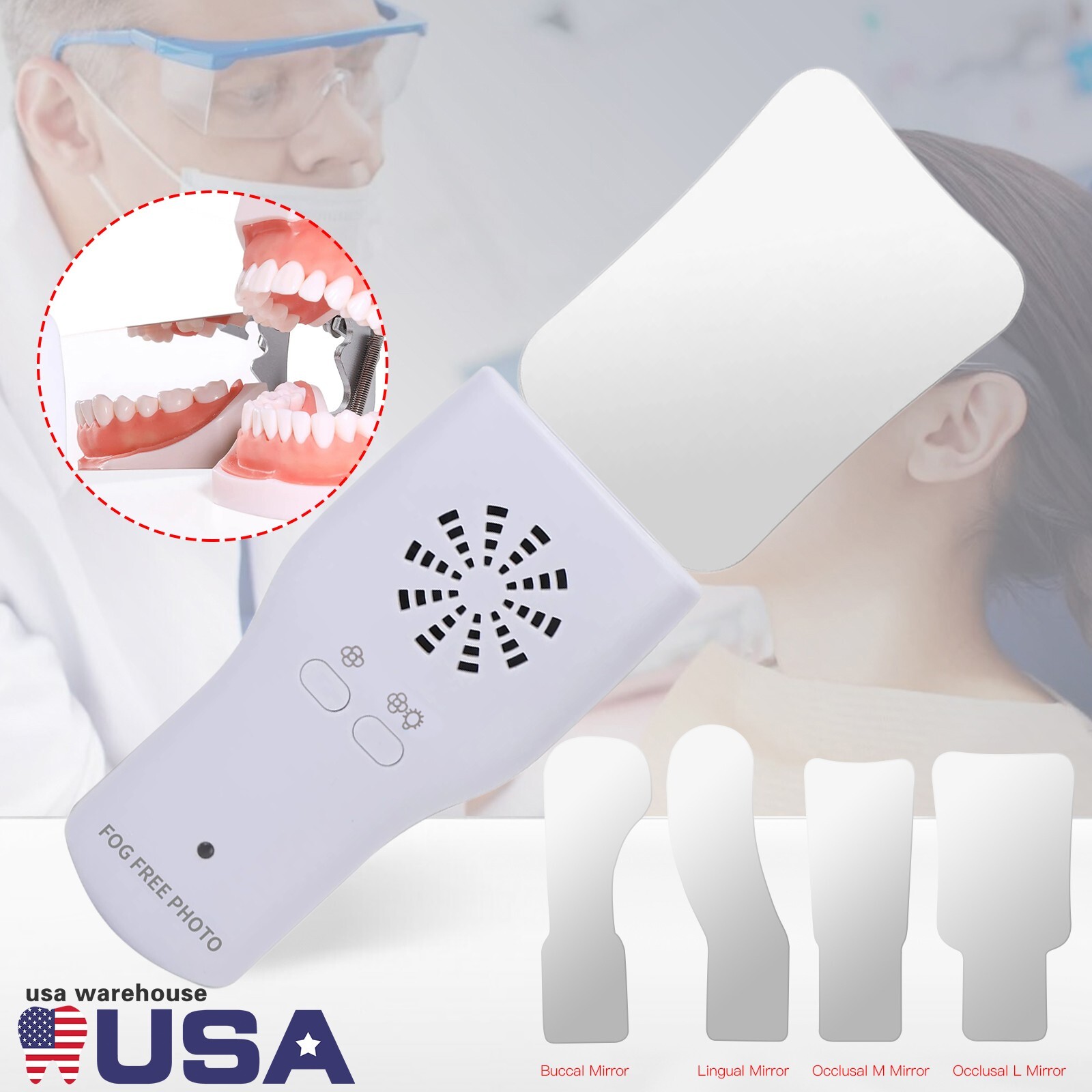 Dental Occlusal Mirror Fog Free LED Intra Oral Photo System 4*Mirrors Anti-Fog d