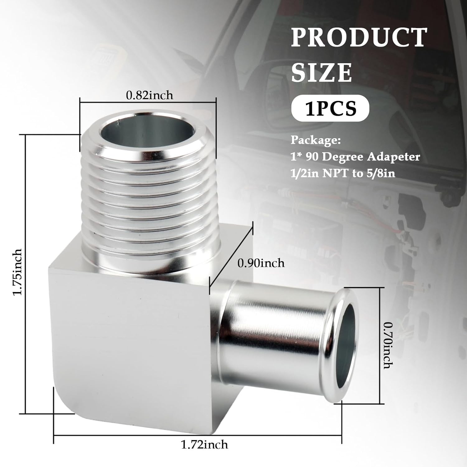 90° Heater Hose Connector, Heater 90 Degree Hose Elbow from 1/2 NPT to 5/8 Barb