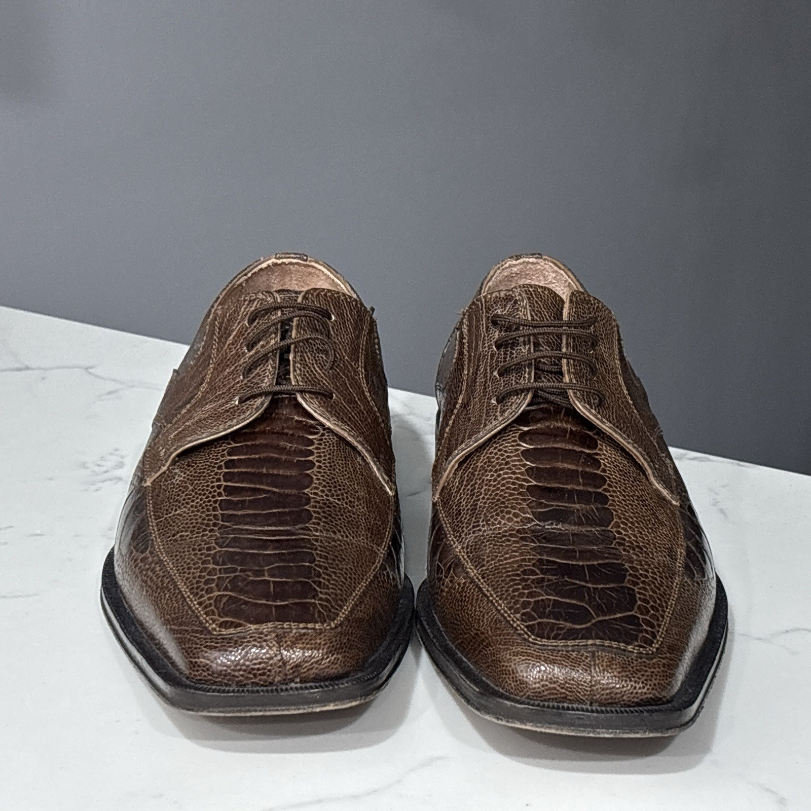 David Eden Ostrich Leg Shoes Mens 10.5 Brown Leather Hand Made