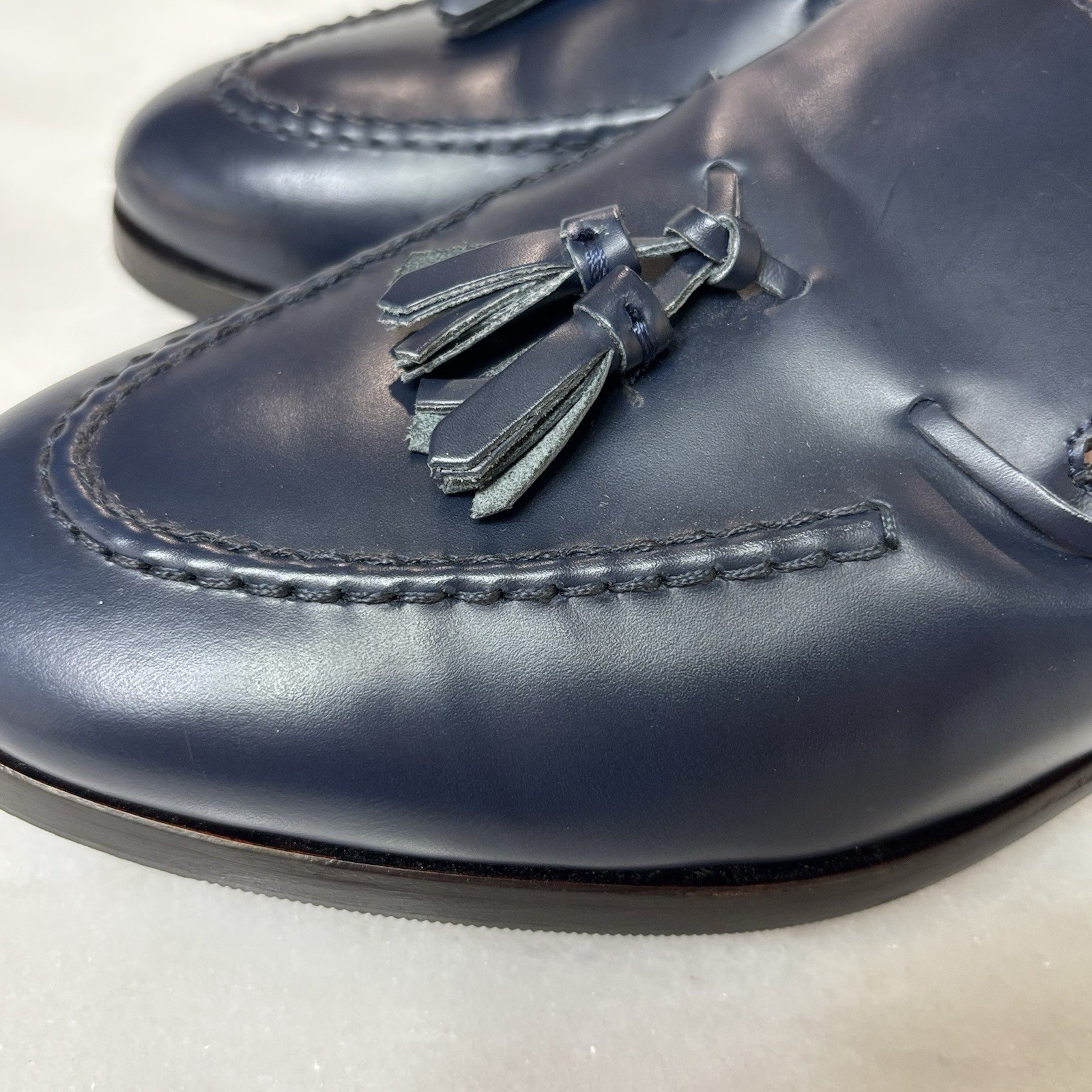 Andrea Ventura Men's Navy Blue Tassel Leather Loafers EU 40 Dress Shoes