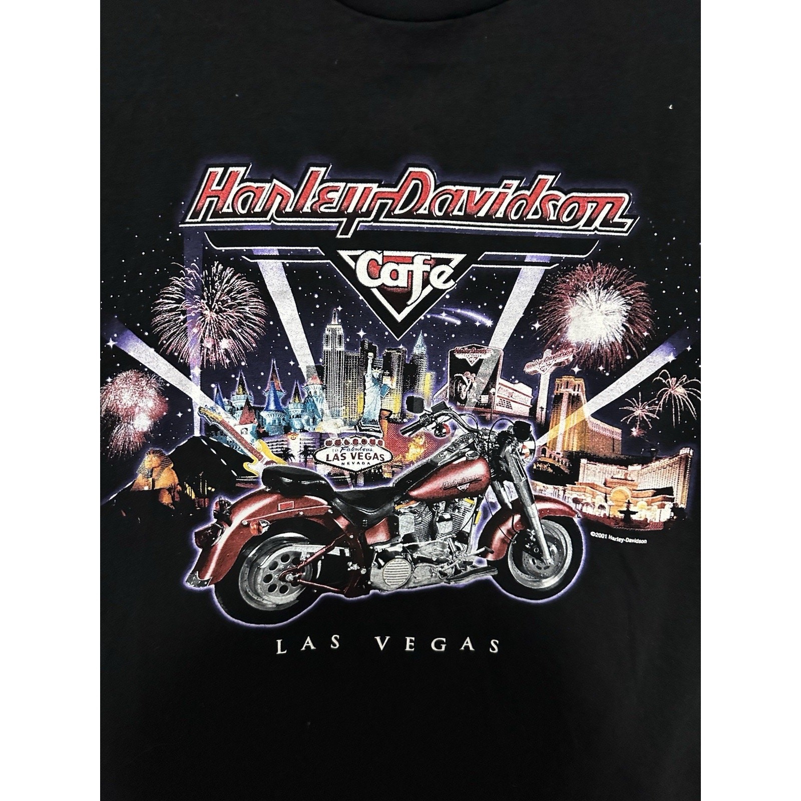 Harley Davidson 2001 Cafe Las Vegas T-Shirt Made in USA Black Motorcycle Medium