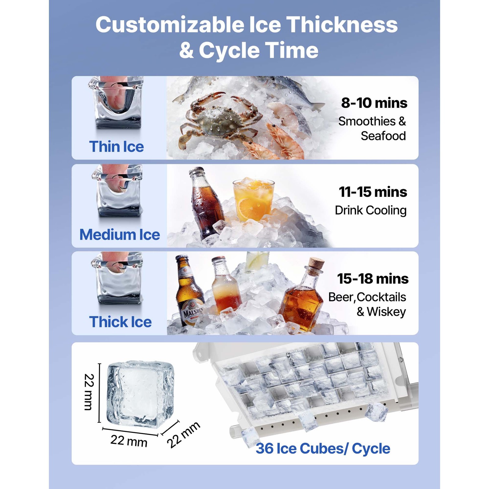 Uimoso Commercial Ice Maker 100lbs/24h with 30lbs Storage for Bar and Restaurant