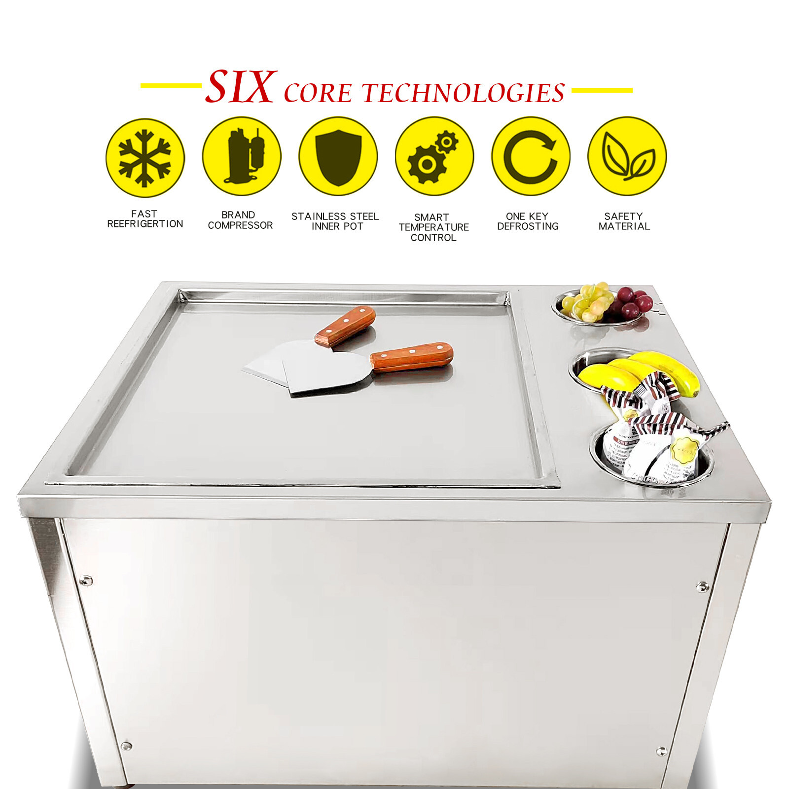 Kolice Commercial 45x45cm Fry Ice Cream machine single square pan-3 tank