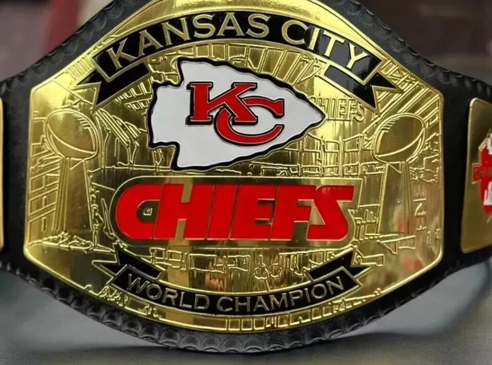 KANSAS CITY CHIEFS KC NFL Superbowl Championship title belt Adult size 2mm Brass