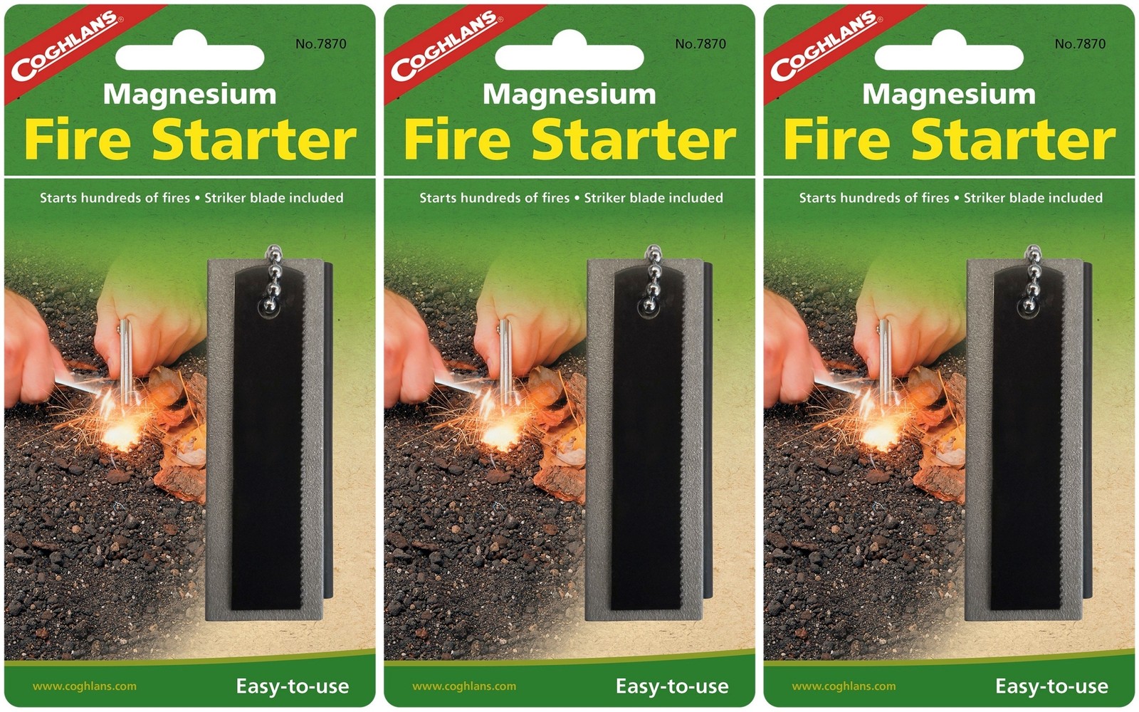 Coghlan's Magnesium Fire Starter w/Flint Easy-to-Use Emergency Mag Bar (3-Pack)