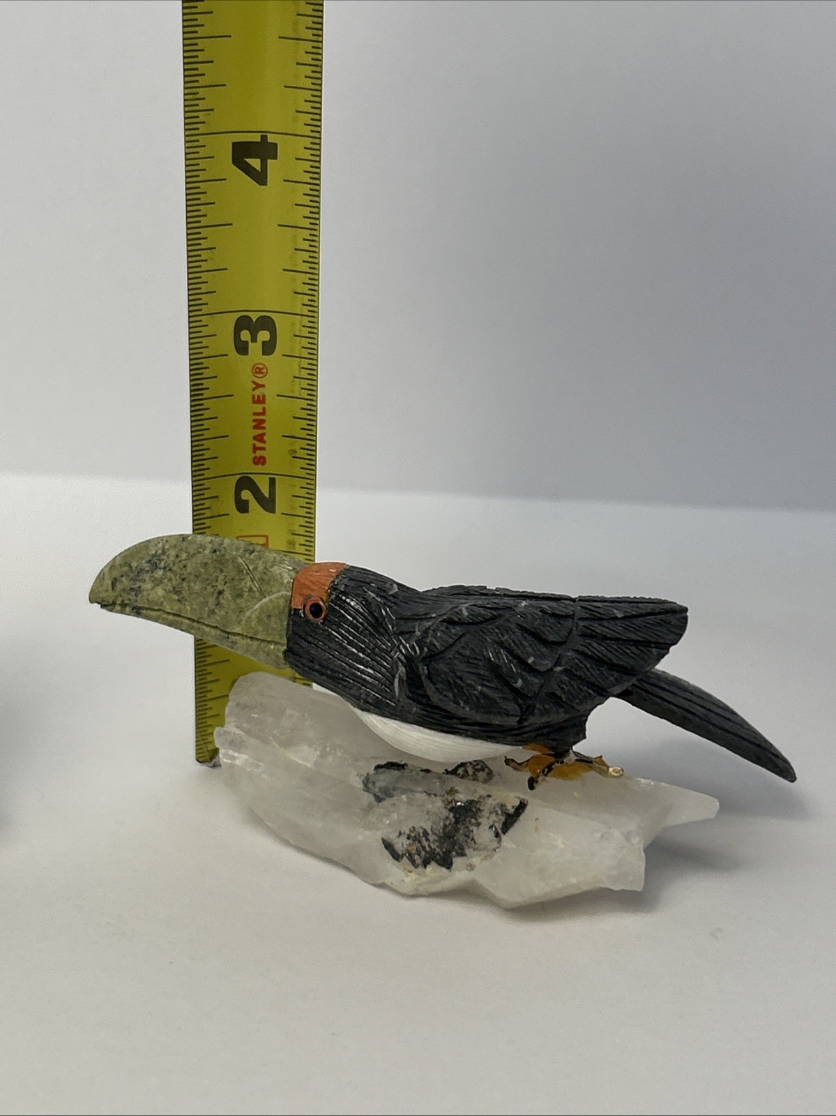 Carved Stone Birds on Quartz (4) Different Species Colorful Unique Different