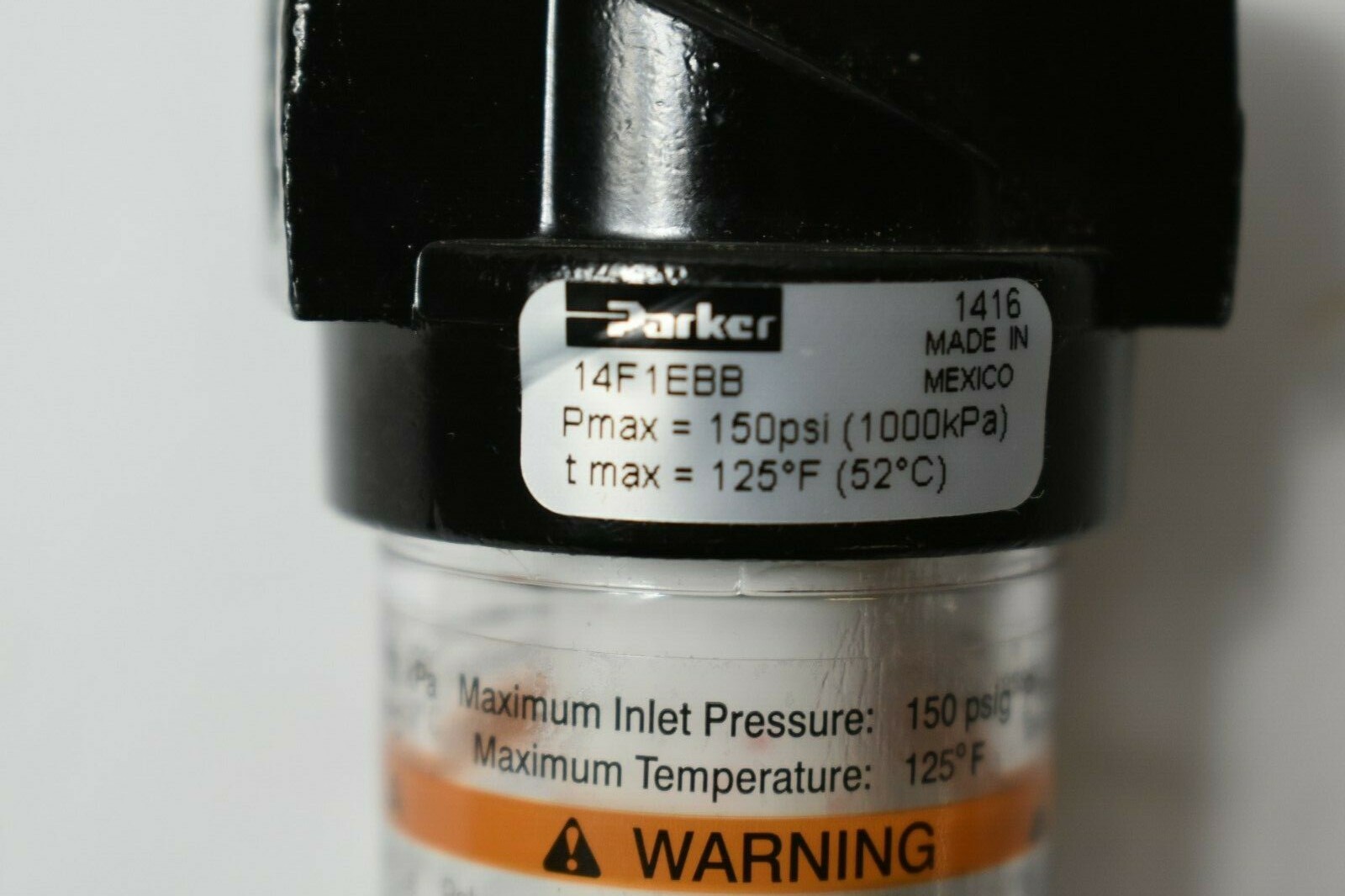 Parker 14F1EBB Miniature Particulate Filter 1/4" NPT Port, Auto Drain Less Barb