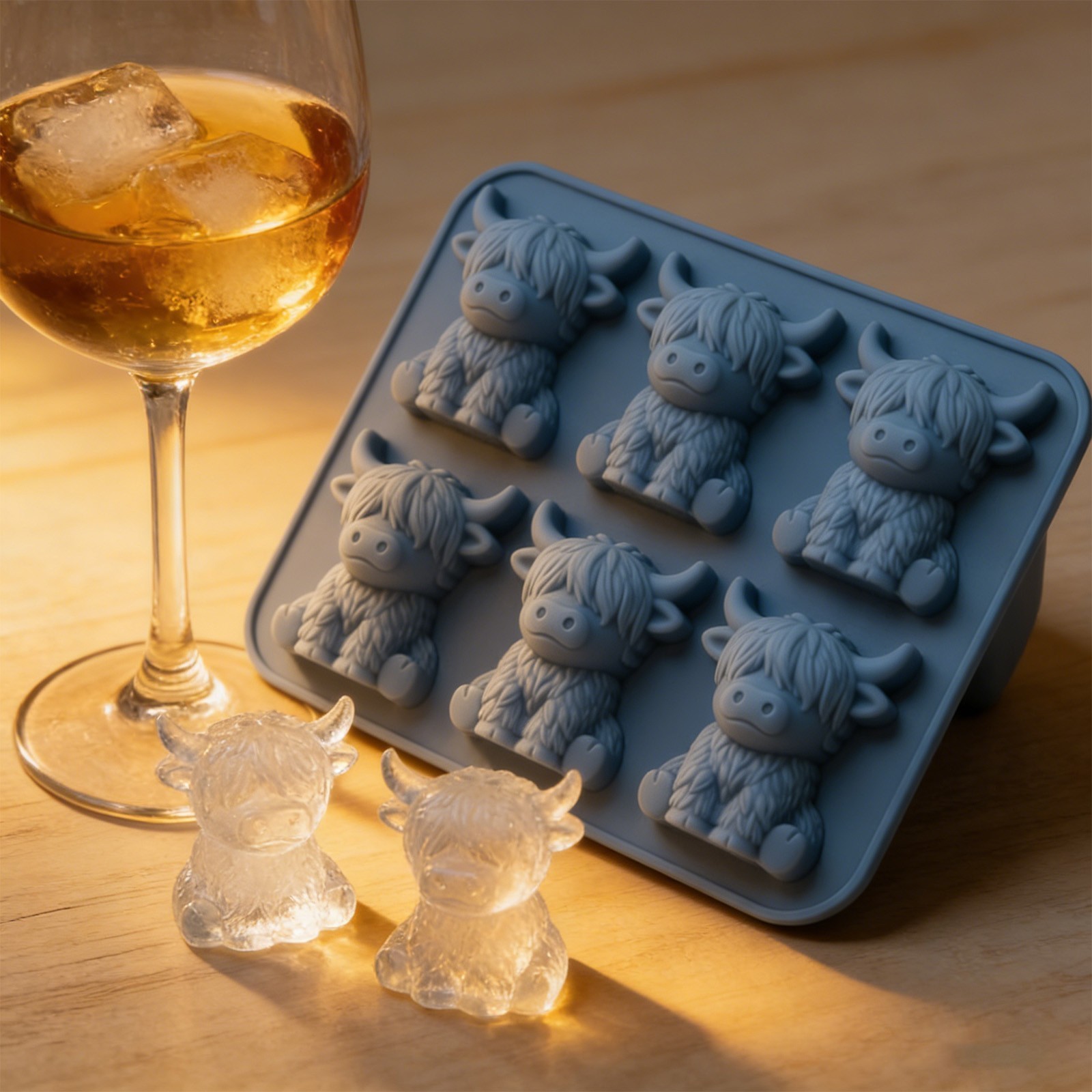 Mini Highland Cow Ice Cube Mold,Cute 3D Highland Cow Silicone Ice Cube Tray KU