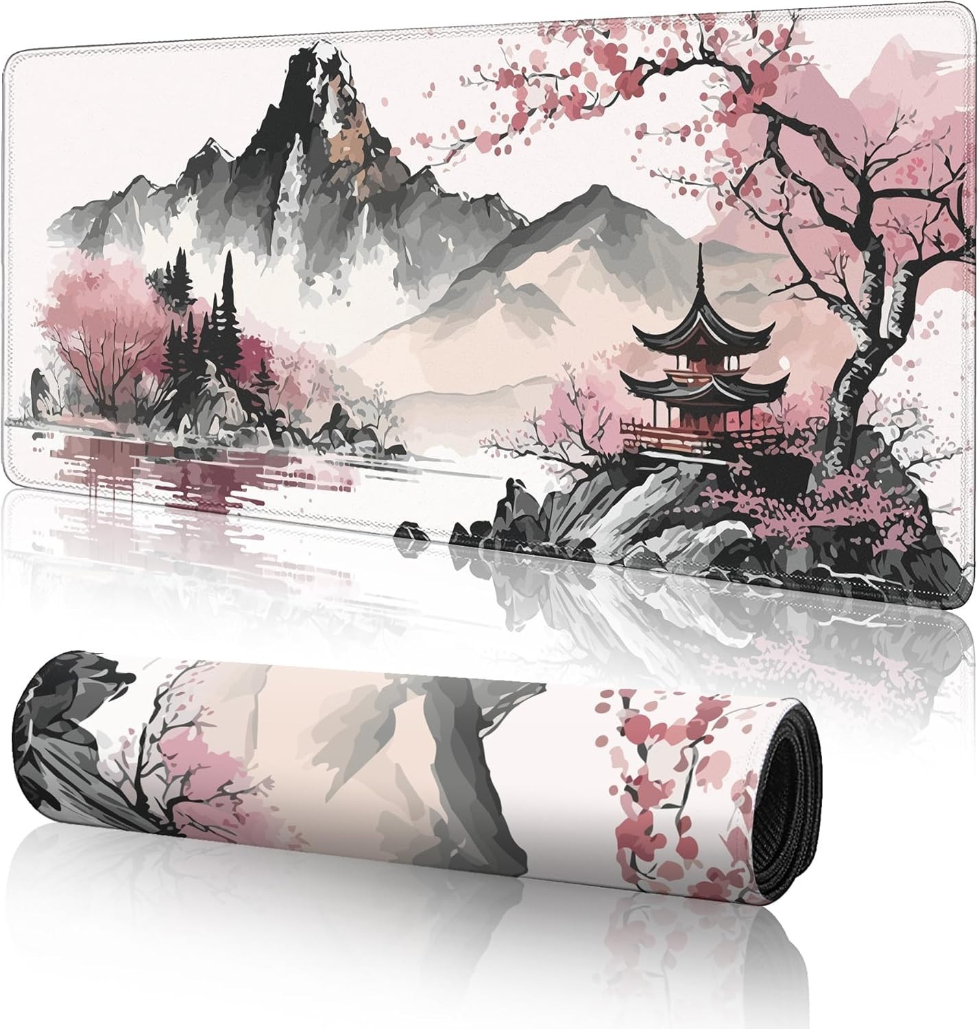 Watercolor Cherry Blossom Gaming Mouse Pad Large 31.5x11.8 Inch Non-Slip Rubber