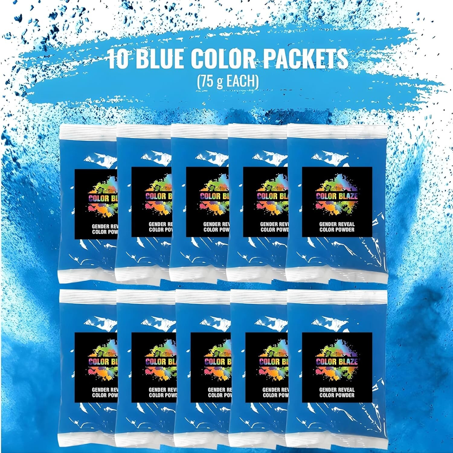 Color Blaze Gender Reveal Powder Packets - Blue - Set of 10, Baby Party, Boy