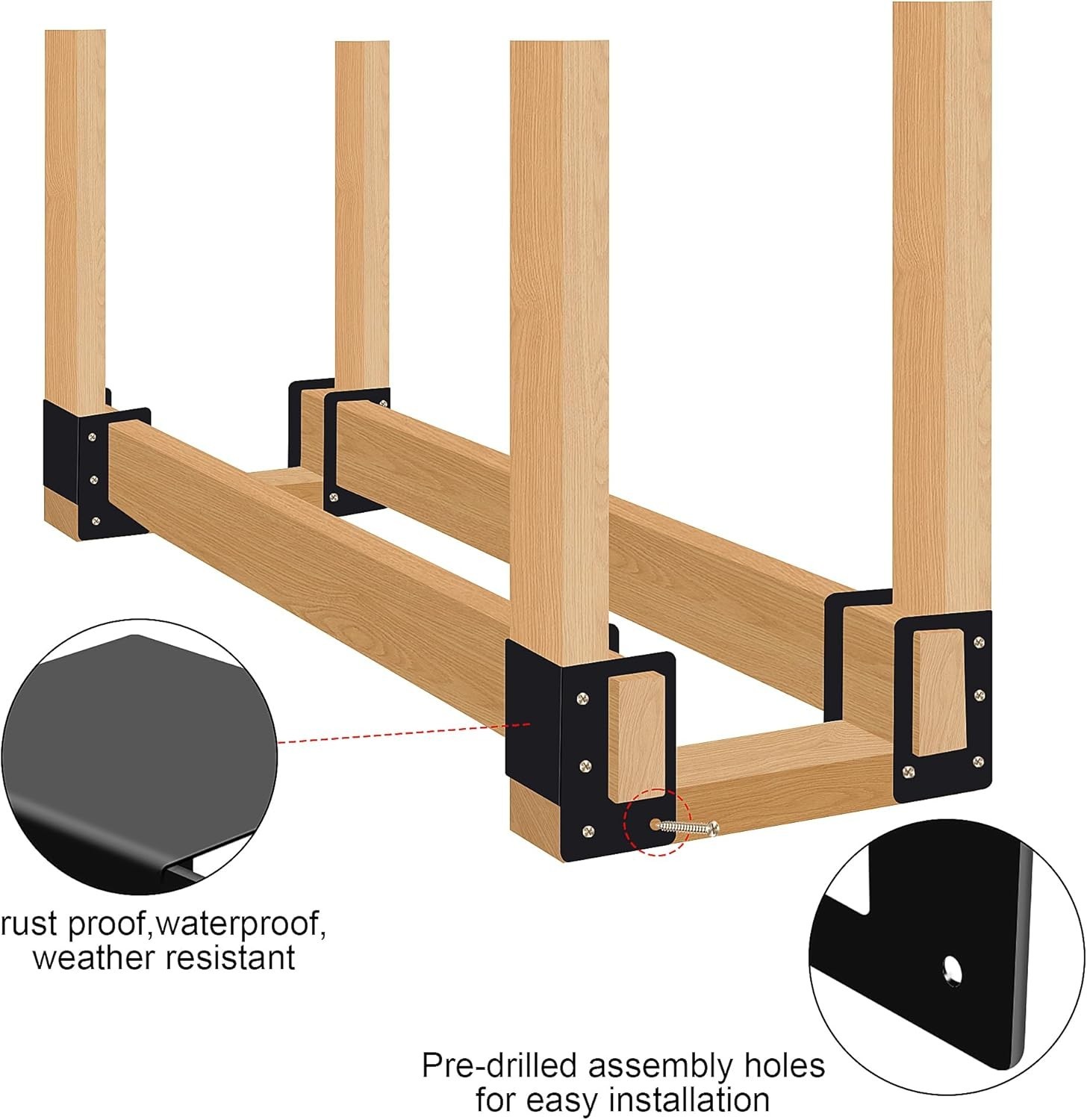 4 Pack Firewood Log Storage Rack Bracket,Indoor Outdoor Adjustable Heavy Duty