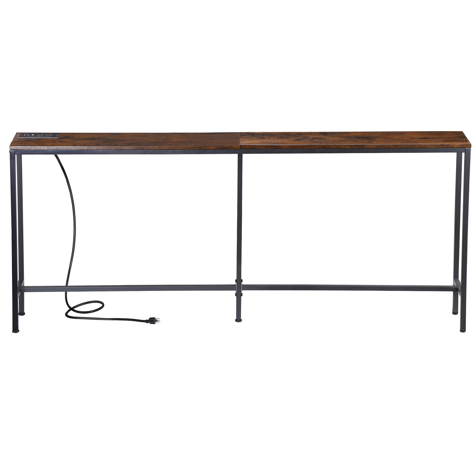 Console Table with Power Outlet Narrow Sofa Table 70.8" Behind Couch Table Brown