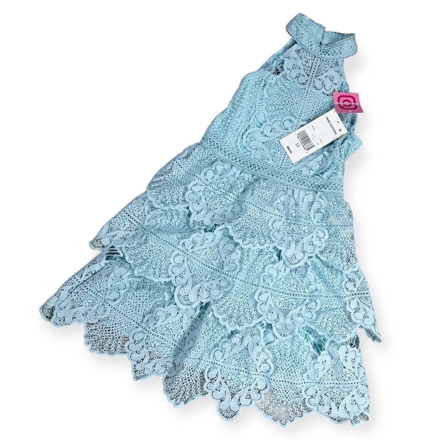 Rare Editions Aqua Blue Lace Tiered Halter Dress Girls Size 12 E442965 NWT
