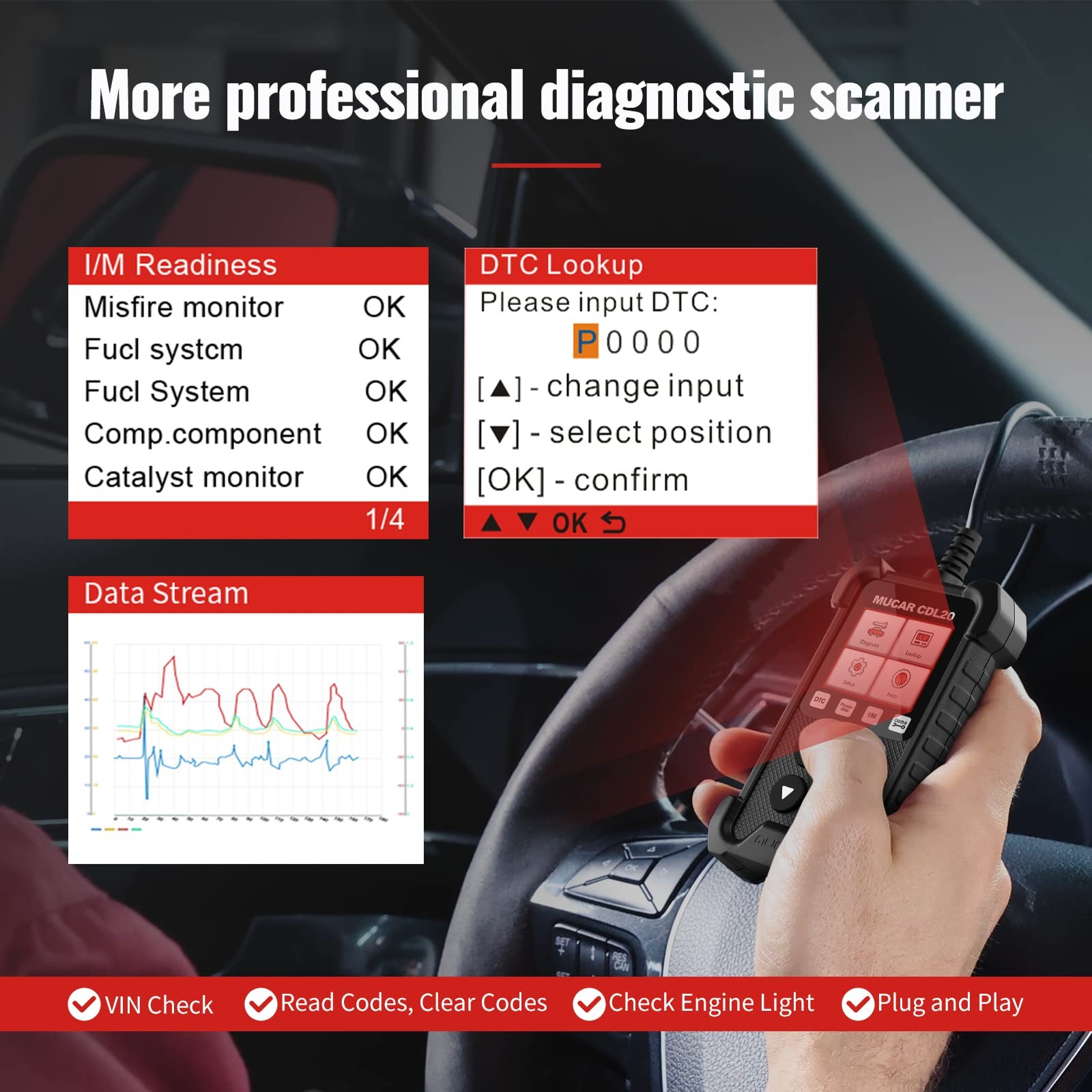 MUCAR CDL20 OBD2 Diagnostic Code Reader Tool 10 COMPLETE OBD2 FUNCTION MODES US