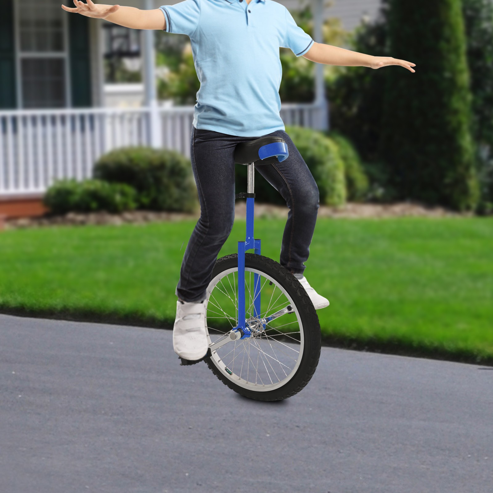 Blue 20inch Unicycle with Adjustable Height 78-90cm,Lightweight Outdoor Unicycle