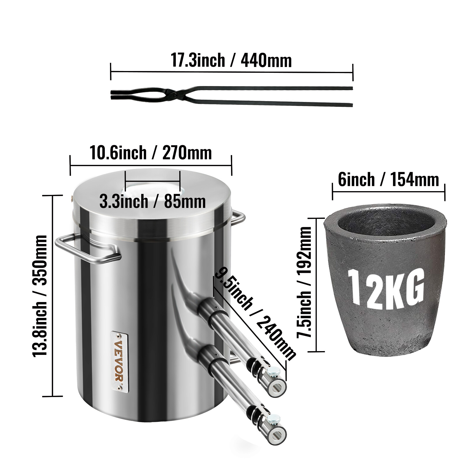 VEVOR 12KG Propane Melting Furnace Gas Metal Forge Double Burners 2700℉