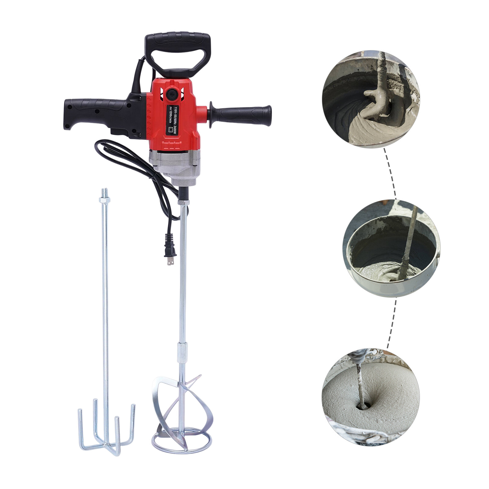 Electric Mortar Plaster Paint Mixer Cement Grout Concrete Stirrer 1200rpm