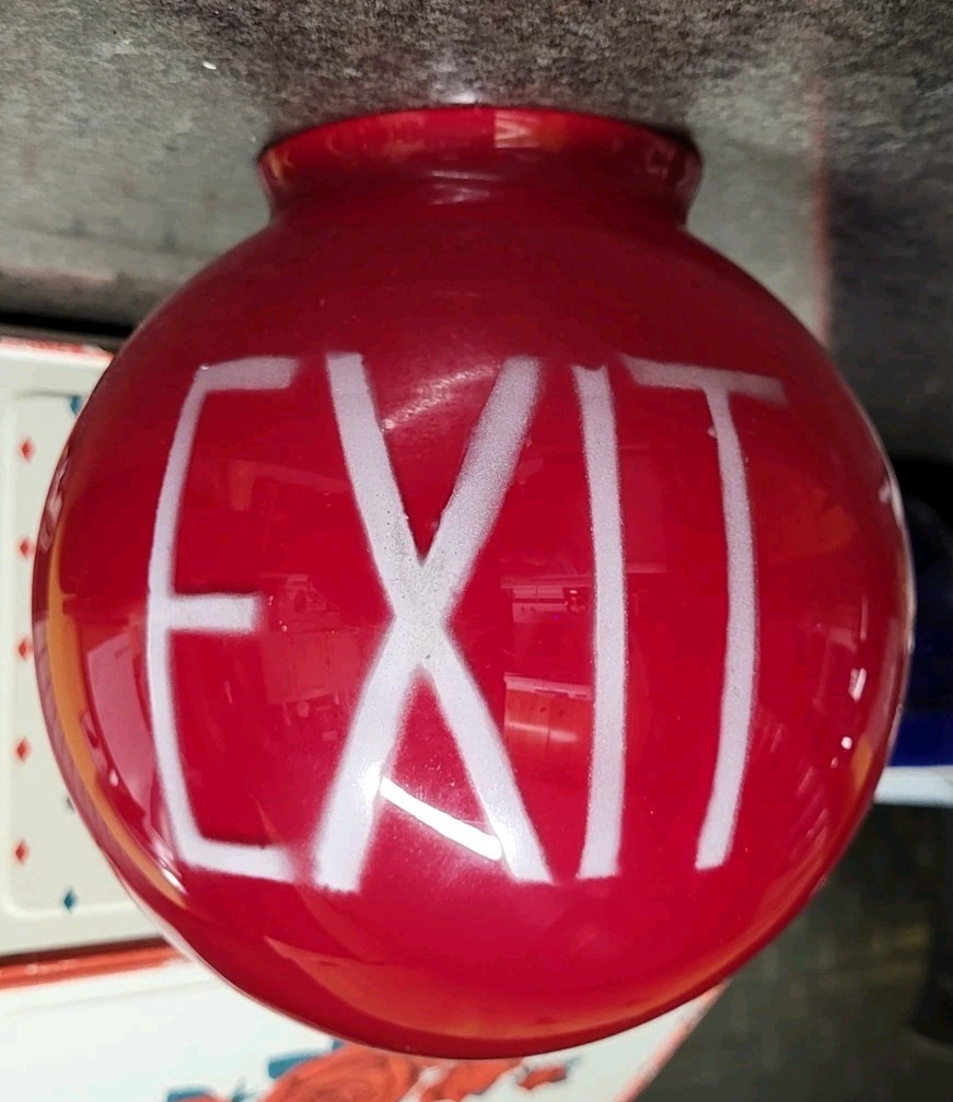 Antique Exit Light Shade Fixture Ruby Red Glass 1940s 50s 5.5" Round Globe NICE