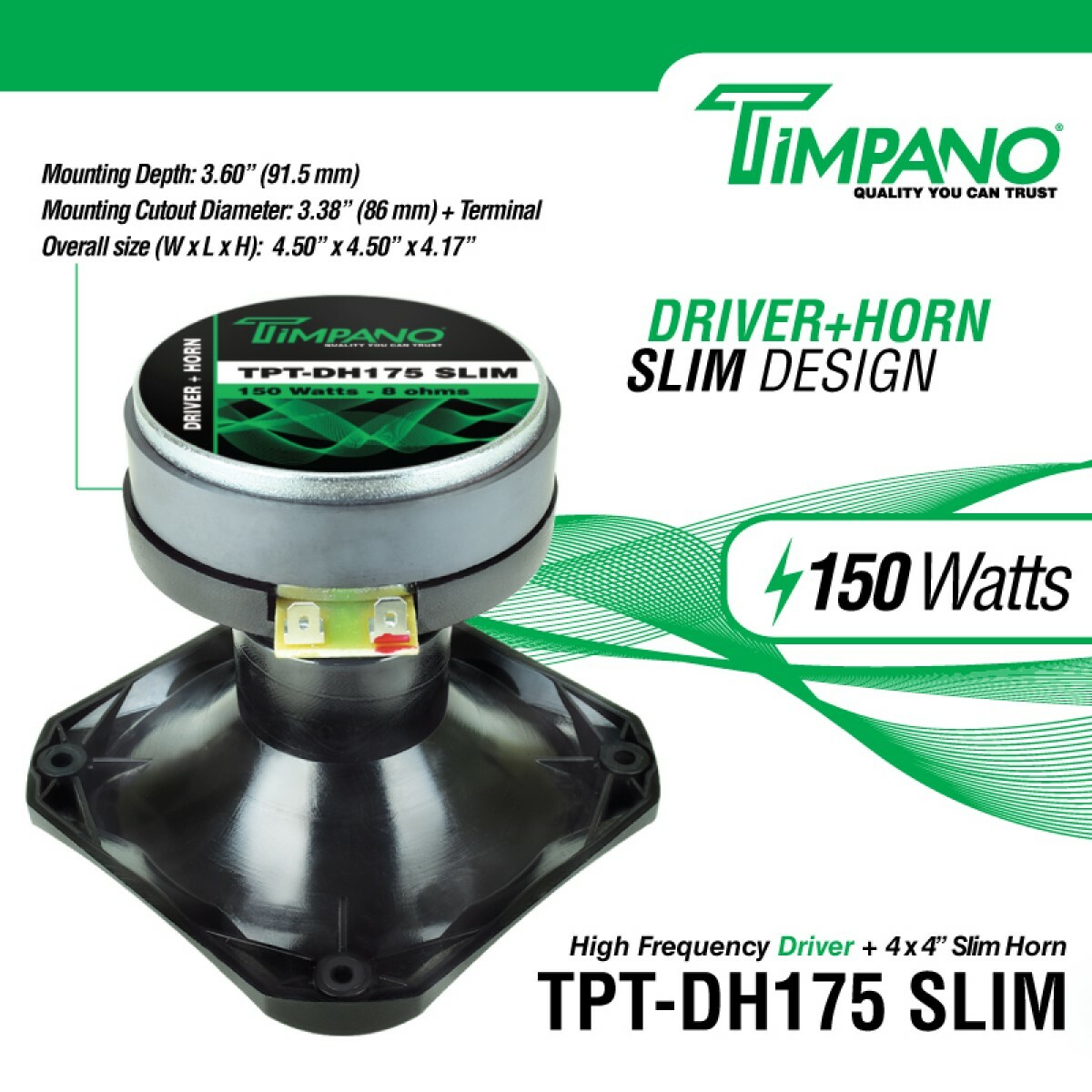 (2) TIMPANO TPT-DH175 SLIM 300W 8 OHM 1" EXIT PHENOLIC DIAPHRAGM DRIVER + HORN
