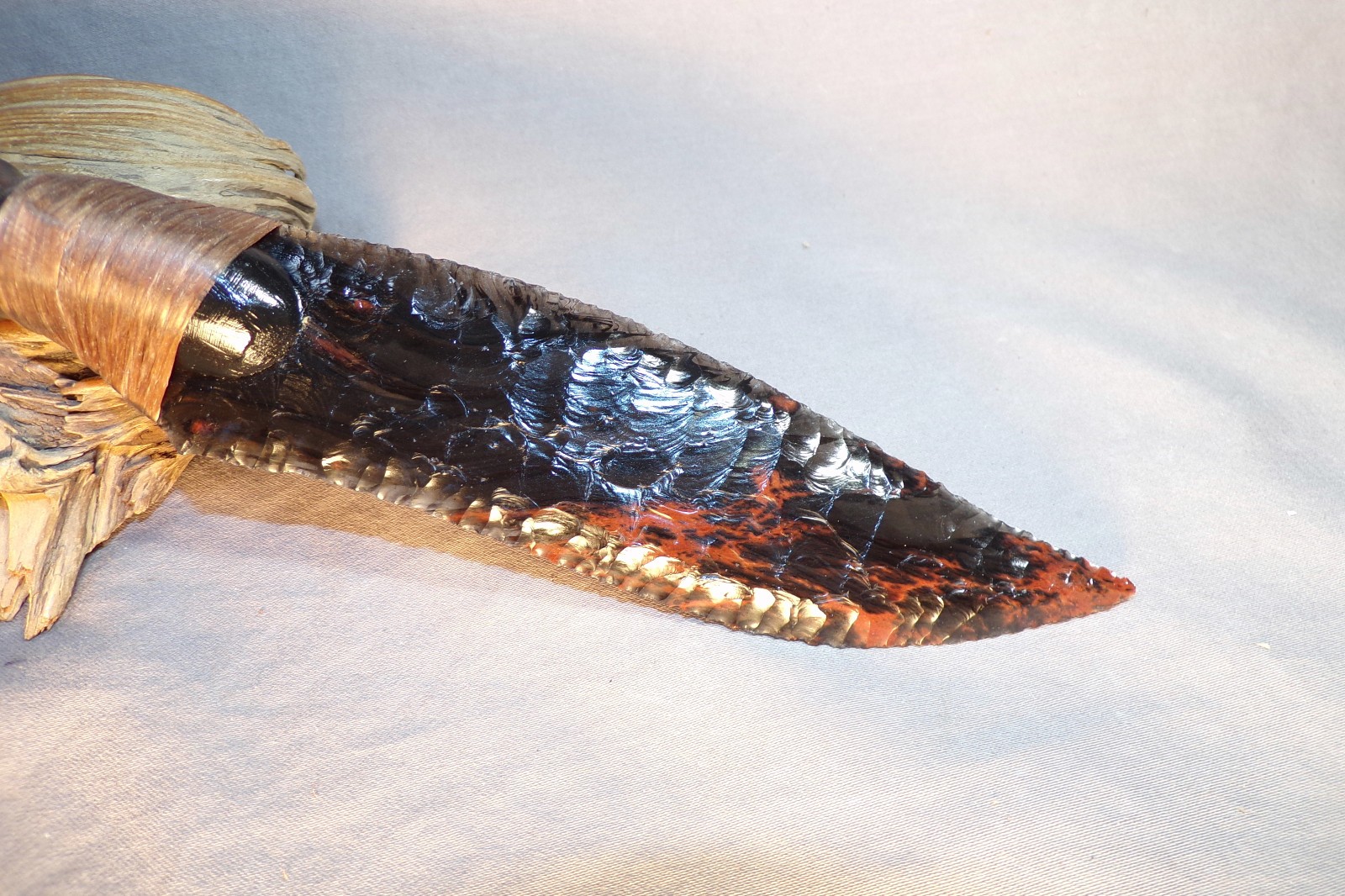 Triple Flow Obsidian Fantasy Knife African Handle Flint Knapping COA