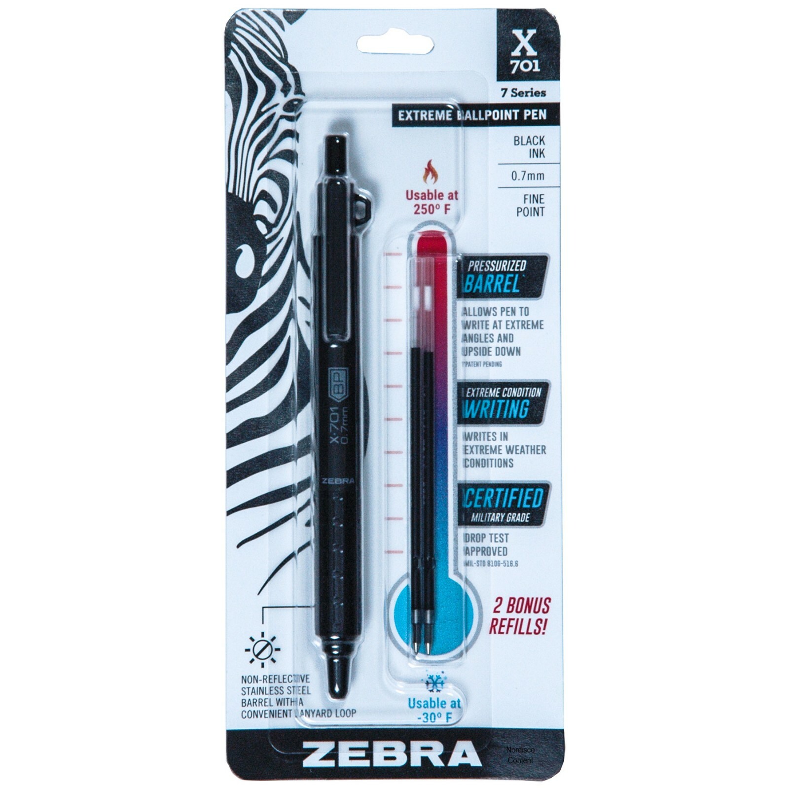 Zebra X701 0.7mm Extreme Ballpoint Pen, Black Ink, With 2 Extra Refills