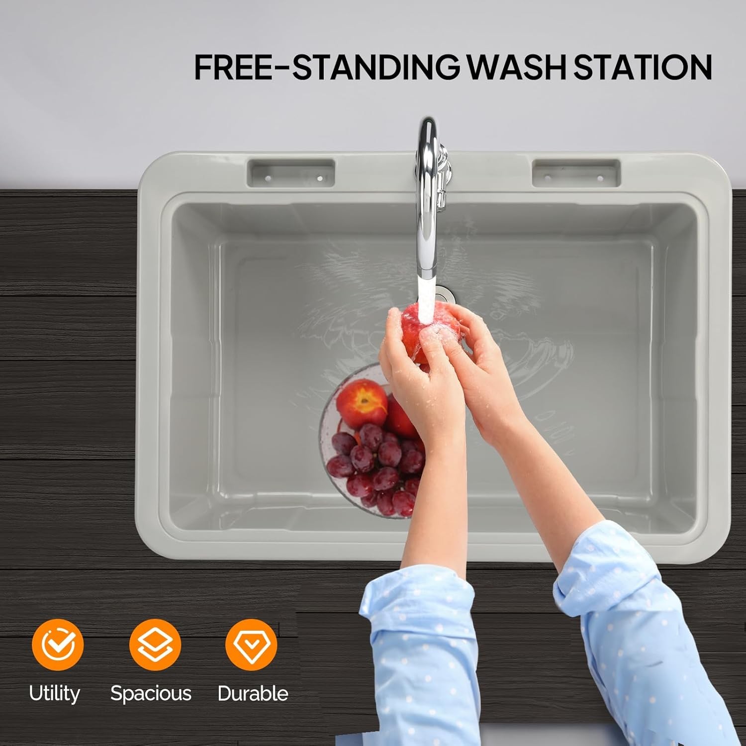20-Gallon Plastic Utility Sink with Hot & Cold Faucet and Upgraded Height Grey
