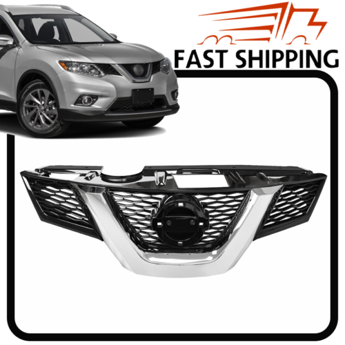 Chrome With Black Front Grille Upper Bumper Grill For Nissan Rogue 2014-2016