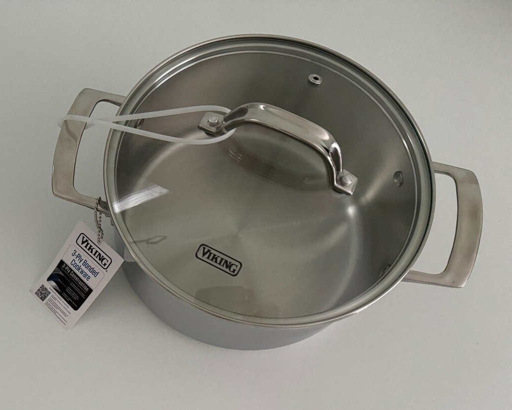 New VIKING 3-PLY STAINLESS STEEL SOUP POT WITH GLASS LID 4QT/3.8L 4 QUARTS
