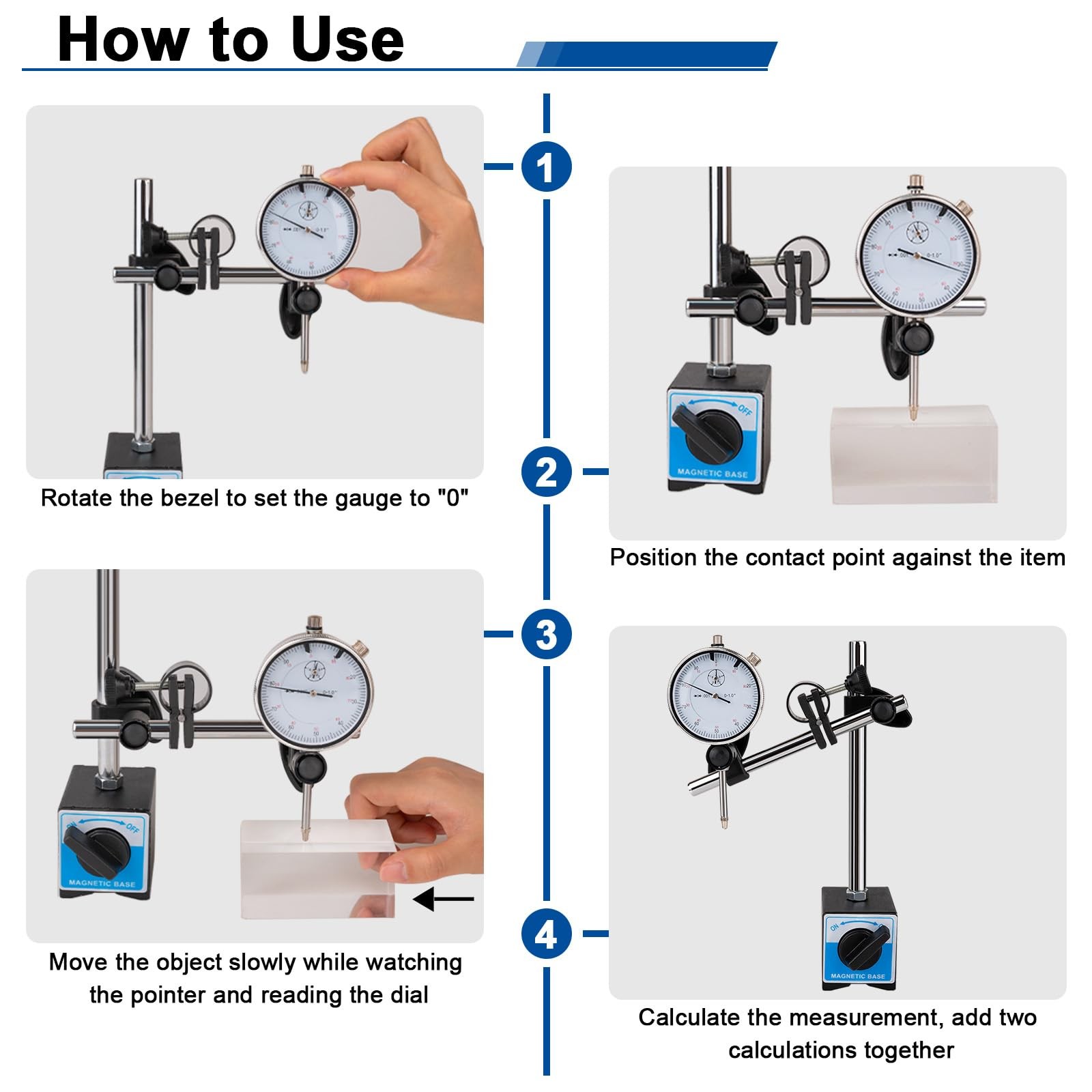 Reloj Comparador Base Magnética Precisión 0.001 Calibra Motores Torno Alineación
