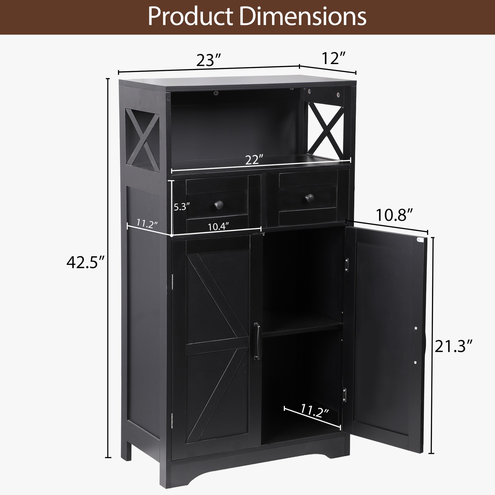 Black Storage Cabinet with Doors & Drawers Freestanding Kitchen Pantry Cabinet