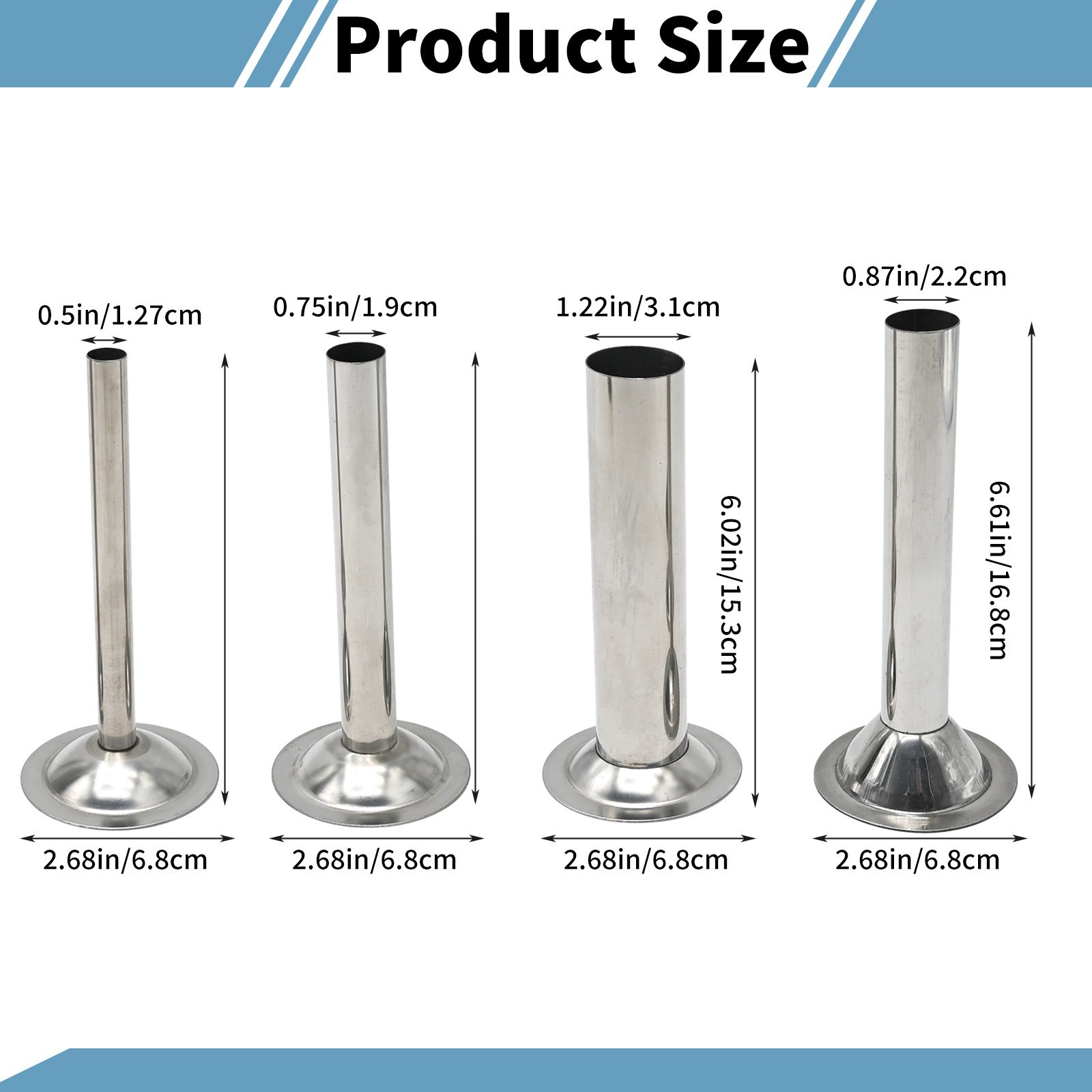 #8 Stainless Steel Sausage Stuffer Tubes for Meat Grinder Sausage Stuffer Funnel