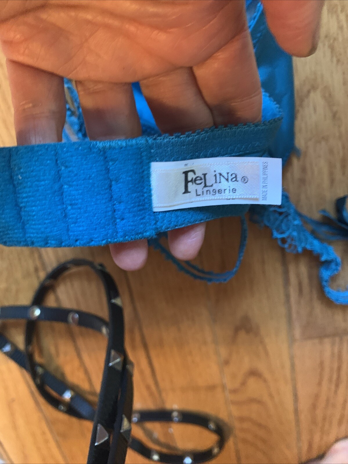 NWT FELINA Lingerie Crochet LACE GARTER BELT Teal 2148 P/S