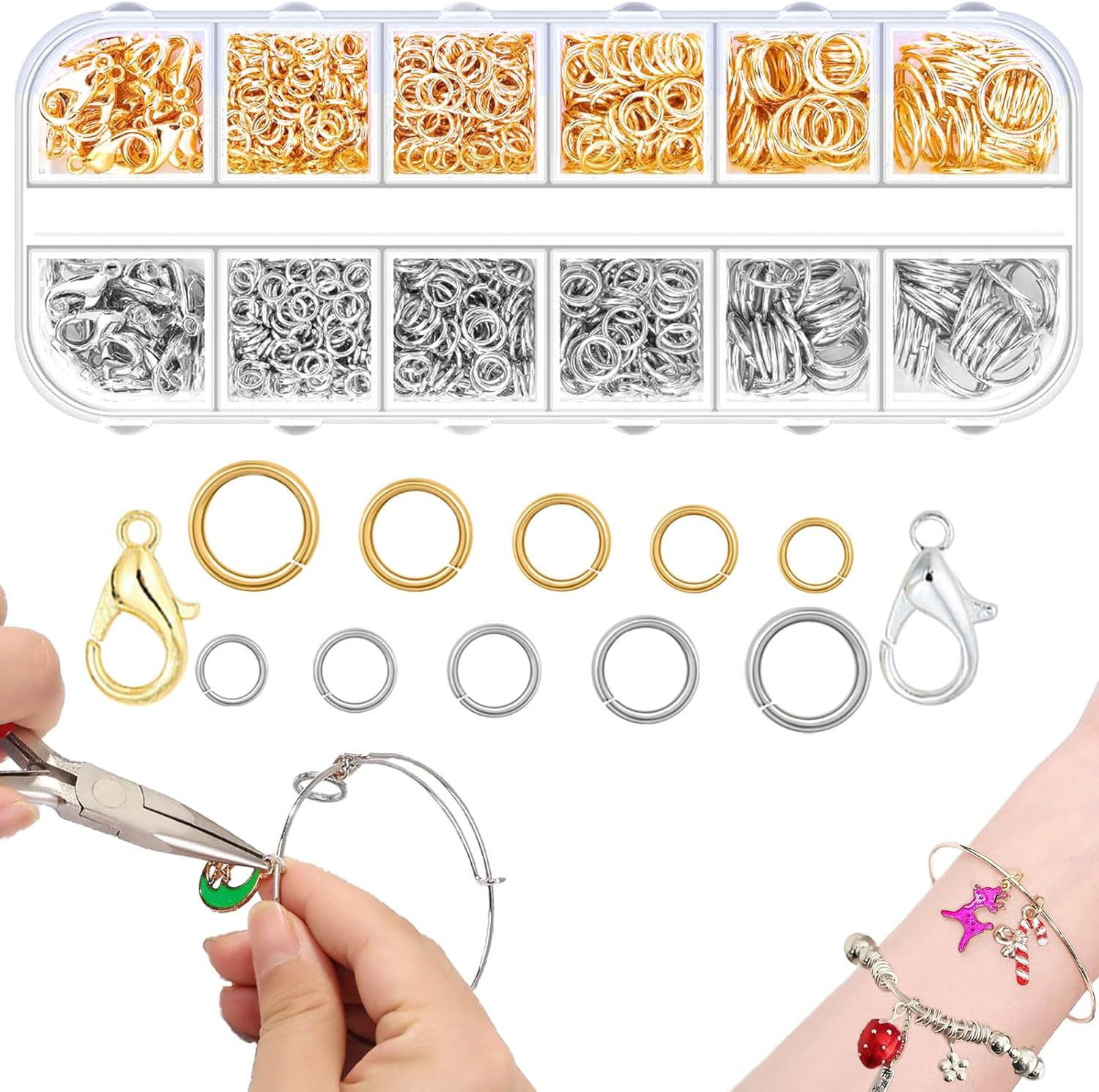 5 Sizes(1200Pcs) Open Jump Rings for Jewelry Making, Gold & Silver Non-Tarnish O