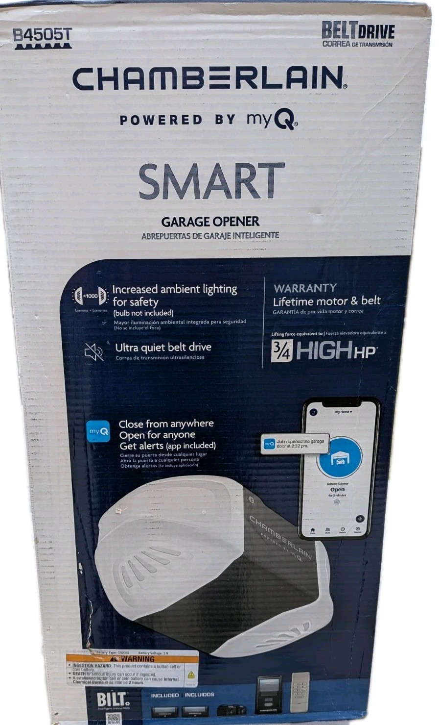 Chamberlain 3/4 HP Smart Quiet Belt Drive Garage Door Opener + Keypad B4505T