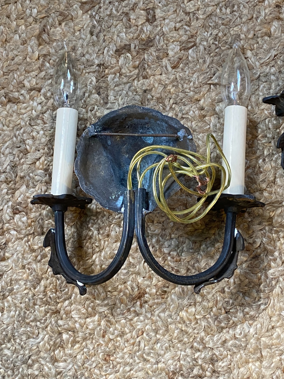 RARE PAIR Antique Two Arm Bronze Dog Wall SCONCE Lights Set of 2