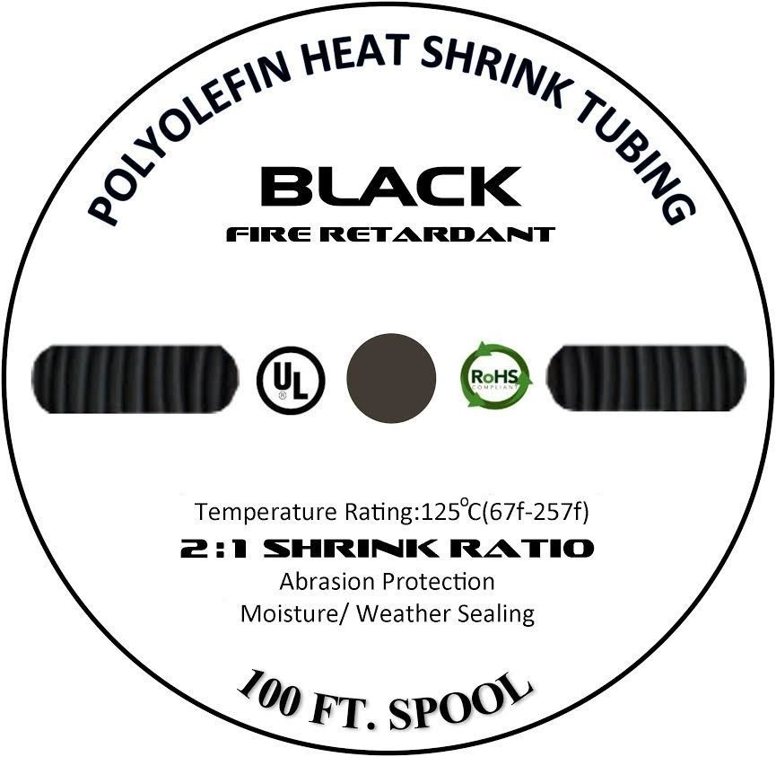 100 FT 100' Feet BLK 5/8" 16mm Polyolefin 2:1 Heat Shrink Tubing with Cable Text