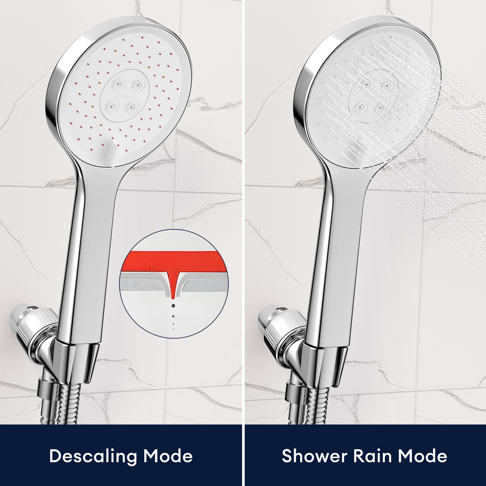 JOMOO High Pressure Handheld Shower Head,3 Modes, One-Button Descaling, 71" Hose