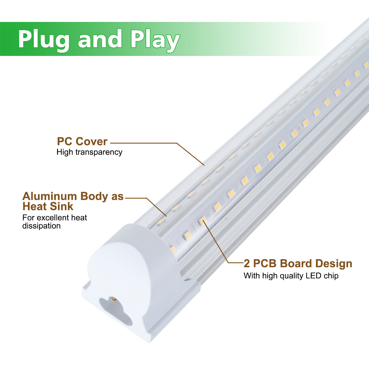 8FT T8 LED SHOP LIGHT V-SHAPE 75W 6500K Clear COOLER/ FREEZER LED Tube Light