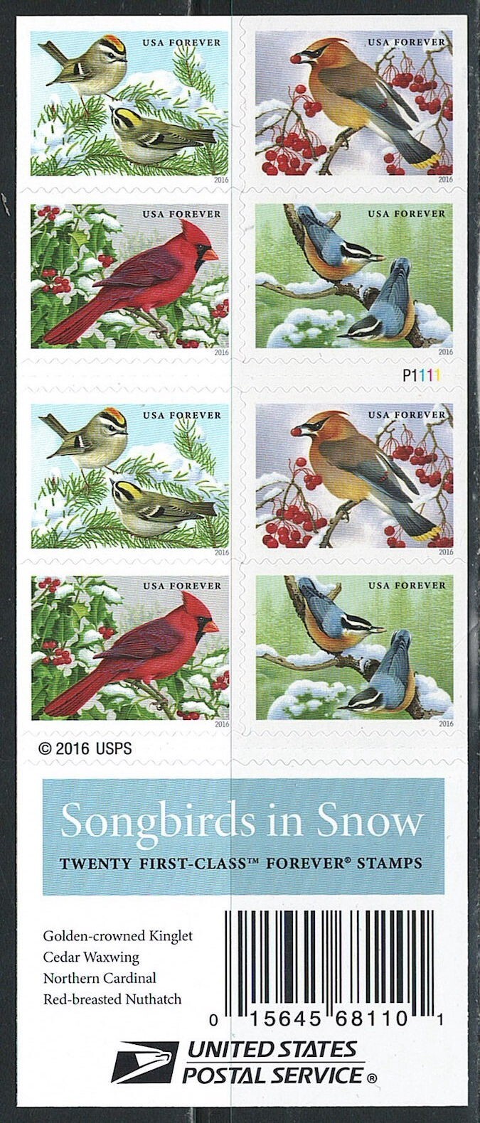 Mint US Songbirds in Snow Booklet Pane of 100 Forever Stamps Scott
