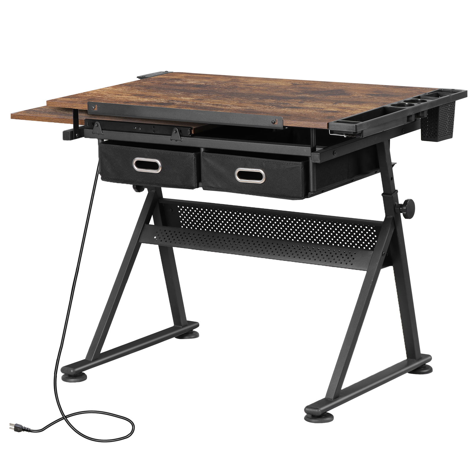 Adjustable Drafting Drawing Table Craft Tiltable Tabletop with Stool & Outlet