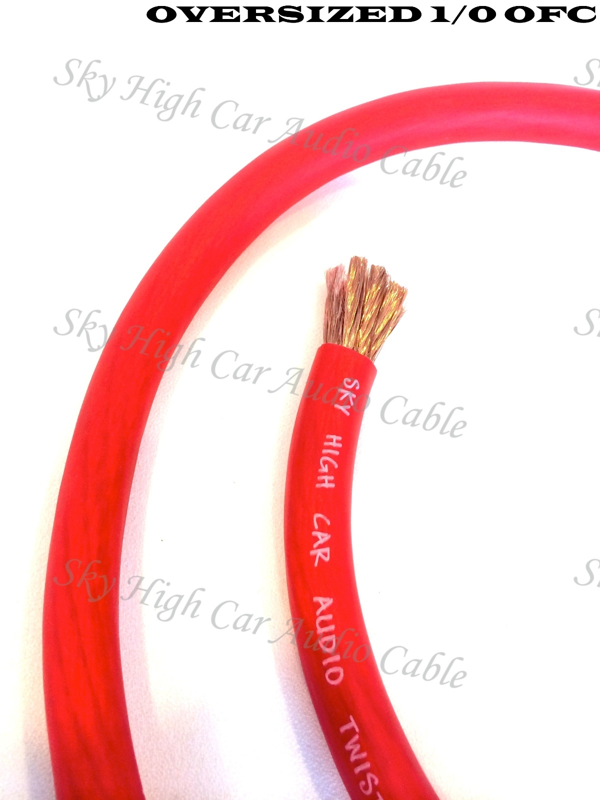 50 ft OFC 1/0 Gauge Oversized 25' RED & 25' BLACK Power Ground Wire Sky High Car