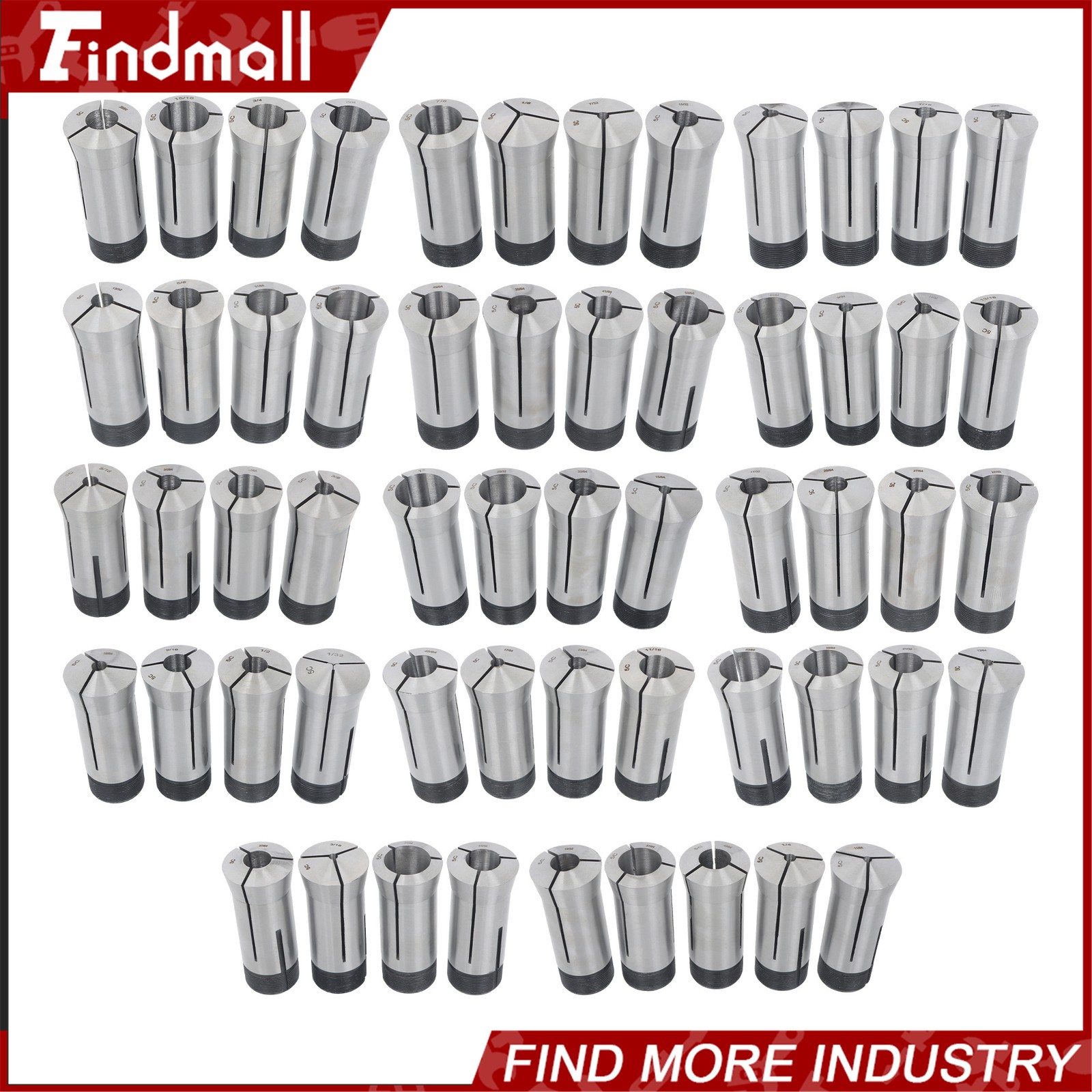 Findmall 57 Pack 5C Collet Set Fractional 1/8" to 1" High Precision Lathe