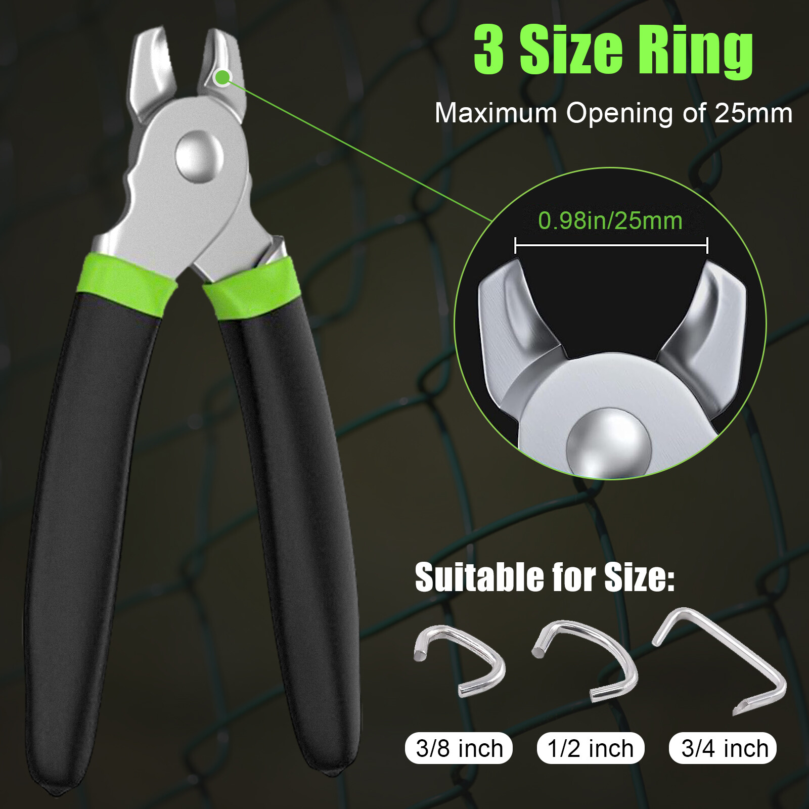Straight Hog Ring Pliers 240Pcs 3/4 1/2 3/8 inch Rings Kit Upholstery Seat Cover