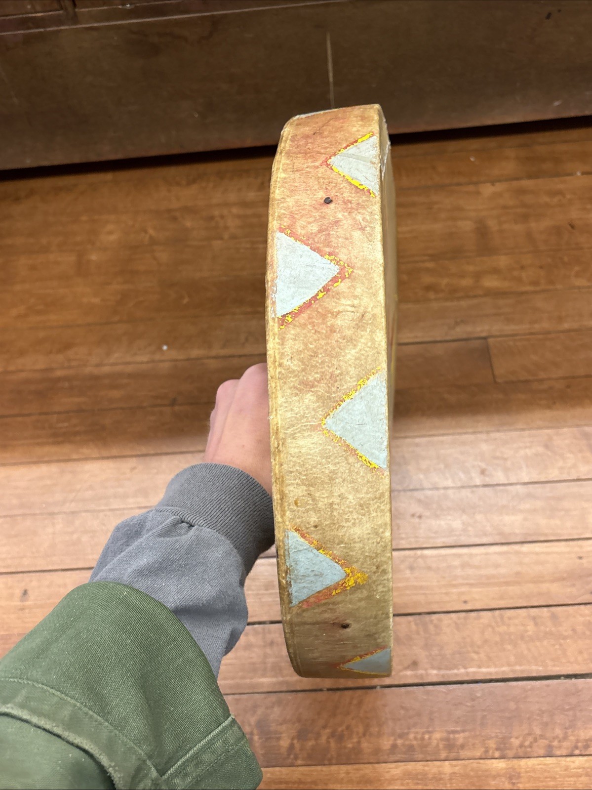 Antique Native American Plains Painted Drum Pictorial Morning Star Painted Drum